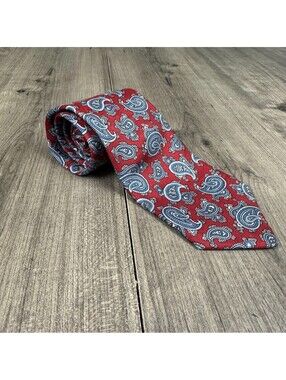 Christian Dior Men's Tie Silk Red Paisley Necktie Woven In Italy USA Made